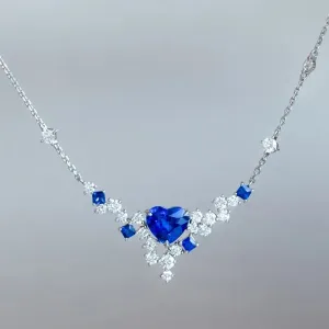 Foydjew New Luxury Artificial Sri Lankan Royal Sapphire Heart-shaped Necklaces
