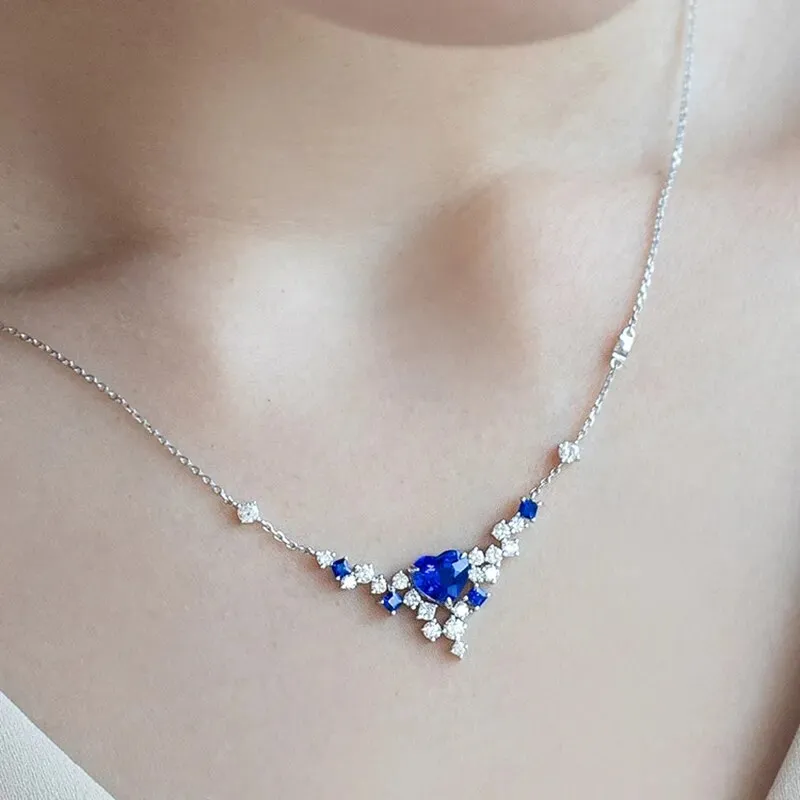 Foydjew New Luxury Artificial Sri Lankan Royal Sapphire Heart-shaped Necklaces
