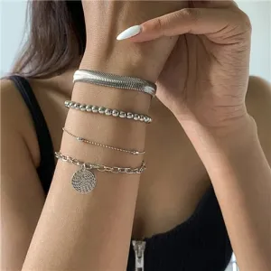 Geometric Elegance: Silver Bracelet Set