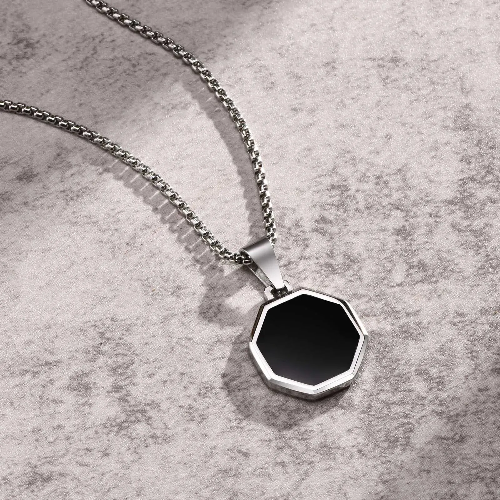 Geometric Necklaces for Men, Waterproof Stainless Steel Octagon Pendant Collar