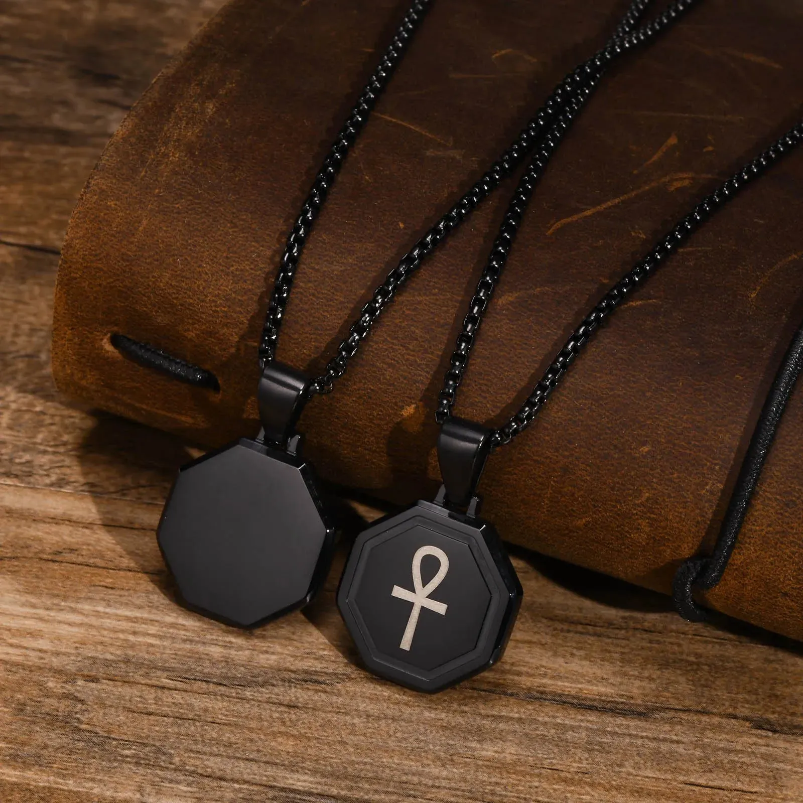 Geometric Necklaces for Men, Waterproof Stainless Steel Octagon Pendant Collar