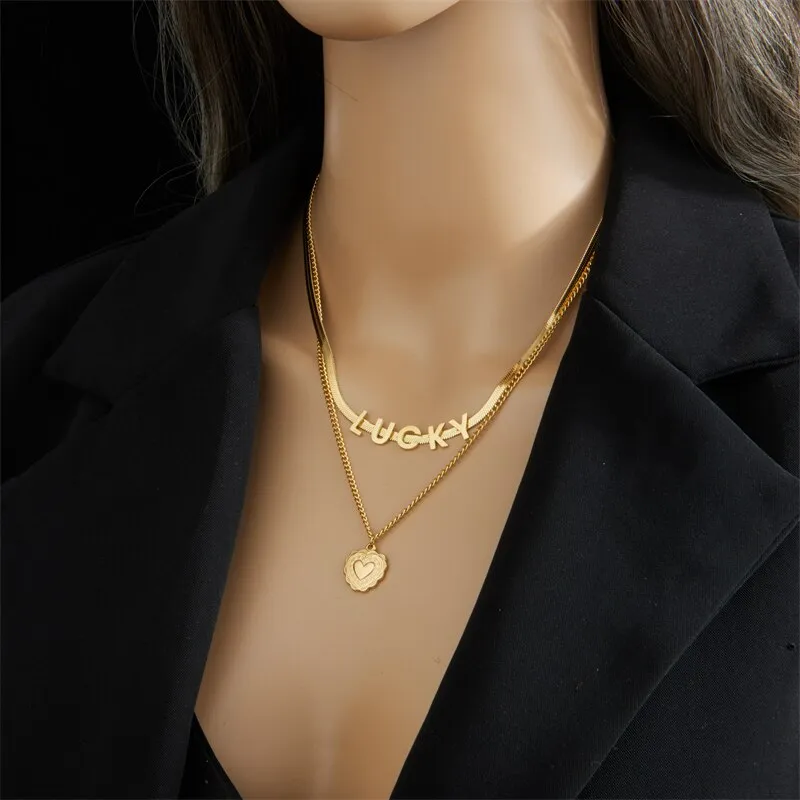 Gold Color Multi-Layer Letter Necklaces for Women