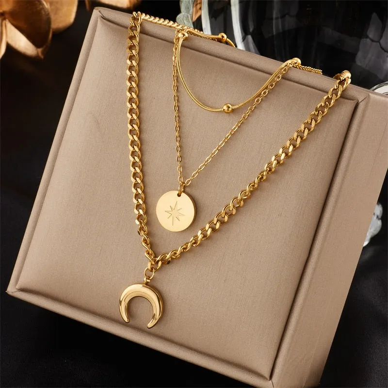 Gold Color Multi-Layer Letter Necklaces for Women