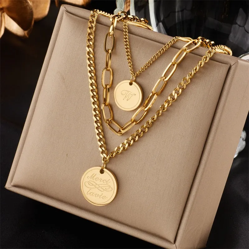 Gold Color Multi-Layer Letter Necklaces for Women