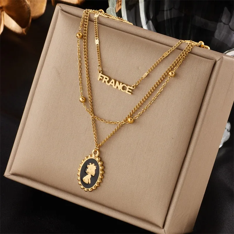 Gold Color Multi-Layer Letter Necklaces for Women