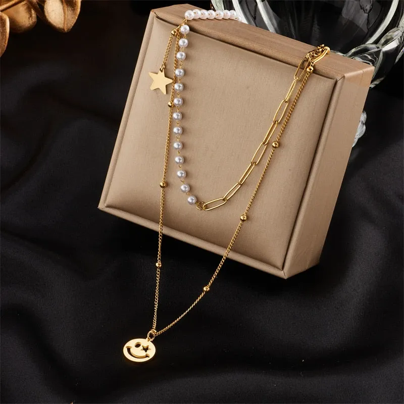 Gold Color Multi-Layer Letter Necklaces for Women