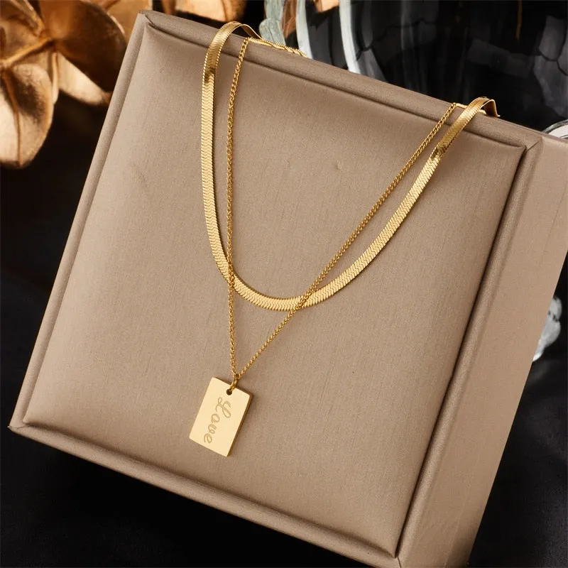Gold Color Multi-Layer Letter Necklaces for Women