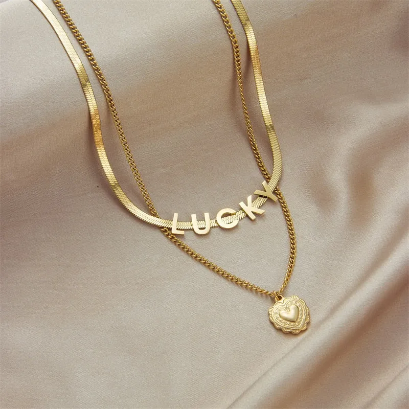 Gold Color Multi-Layer Letter Necklaces for Women