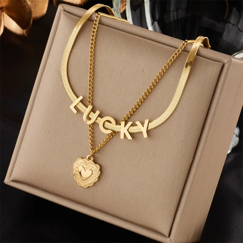 Gold Color Multi-Layer Letter Necklaces for Women