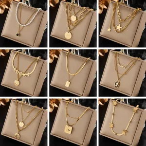 Gold Color Multi-Layer Letter Necklaces for Women