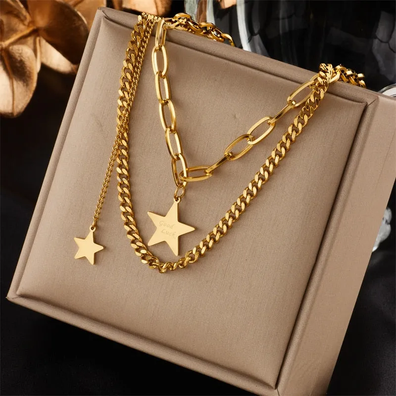 Gold Color Multi-Layer Letter Necklaces for Women