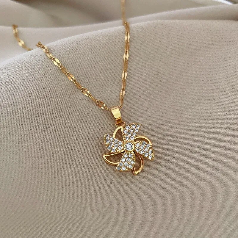 Gold Color Rotatable Windmill Necklace for Women