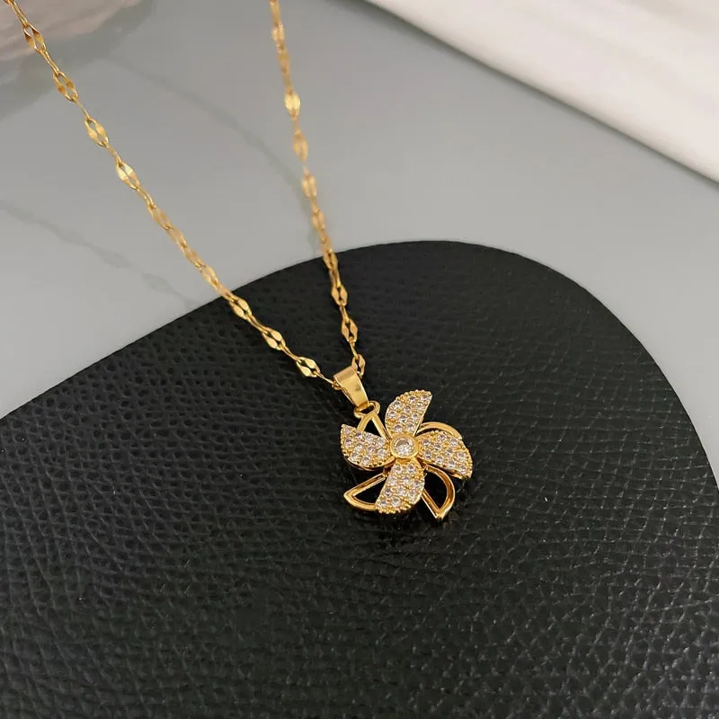 Gold Color Rotatable Windmill Necklace for Women