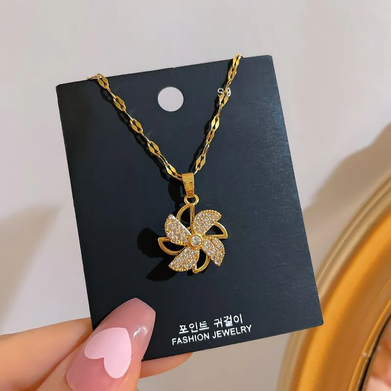 Gold Color Rotatable Windmill Necklace for Women