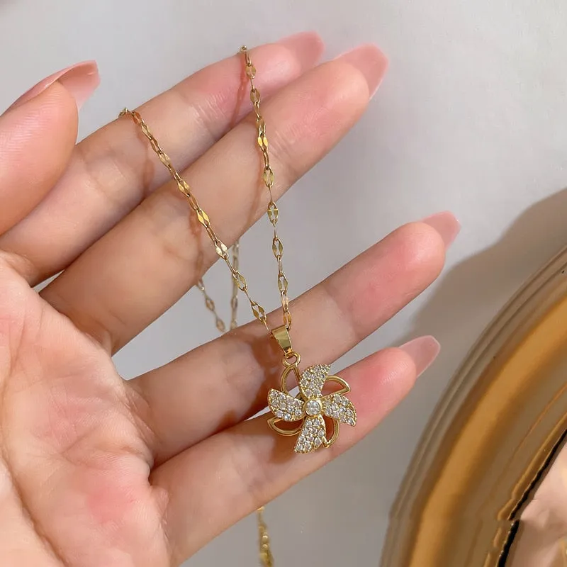 Gold Color Rotatable Windmill Necklace for Women