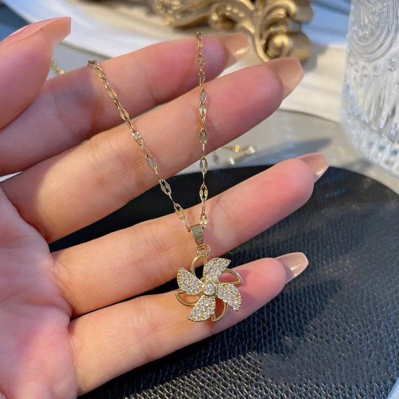 Gold Color Rotatable Windmill Necklace for Women