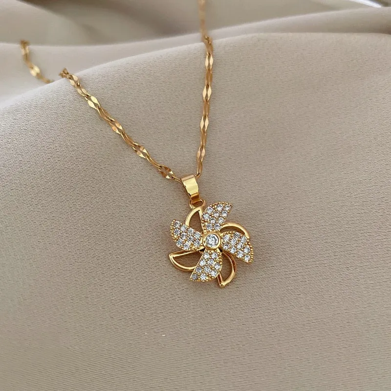 Gold Color Rotatable Windmill Necklace for Women
