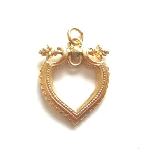 Gold Harp Component, Gold Charm, Gold Vintage Charm, Vintage Jewelry, Steampunk, Jewelry Component, Jewelry Supply, Antique Charm, Heart