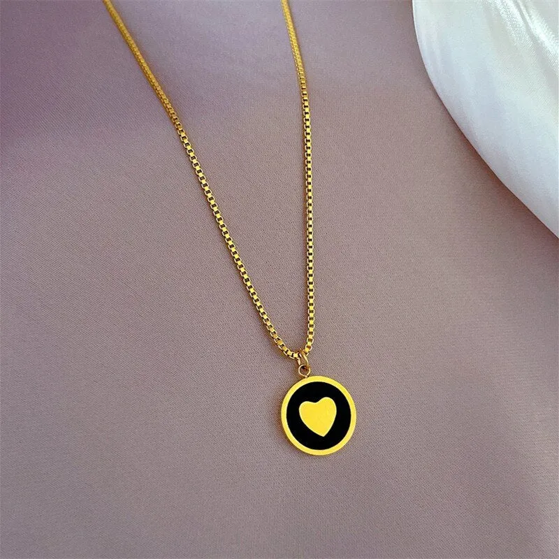 Gold Plated Minimalist Heart Circle Pendant Necklace For Women