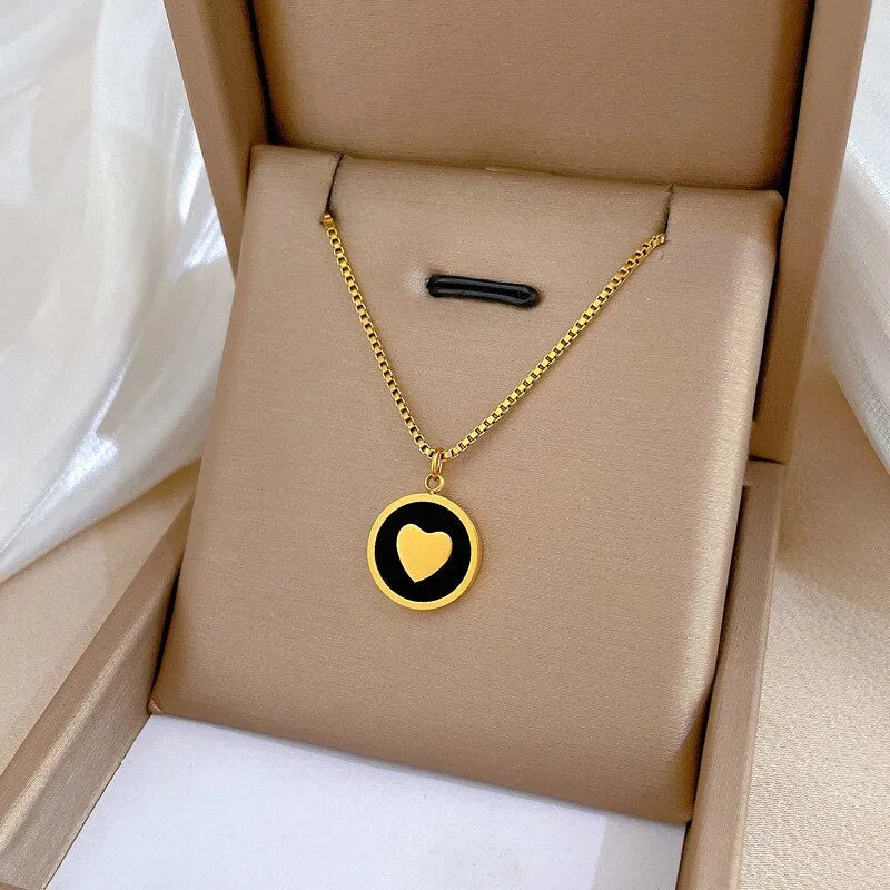 Gold Plated Minimalist Heart Circle Pendant Necklace For Women
