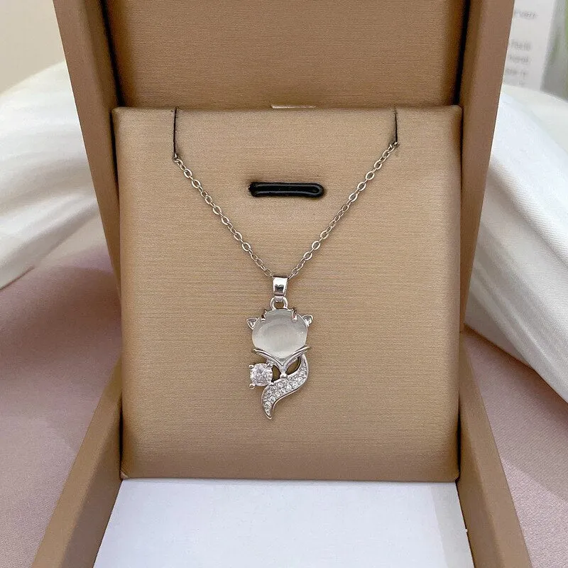 Gold Plated Opal Cute Fox Necklace For Women