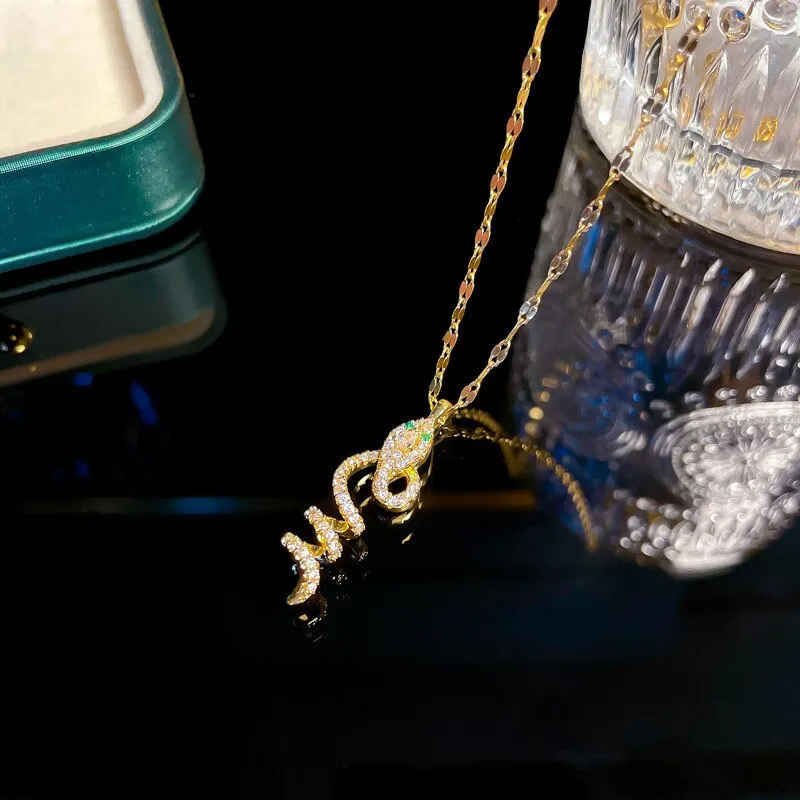 Gold Plated Snake Shaped Pendant Necklace For Women