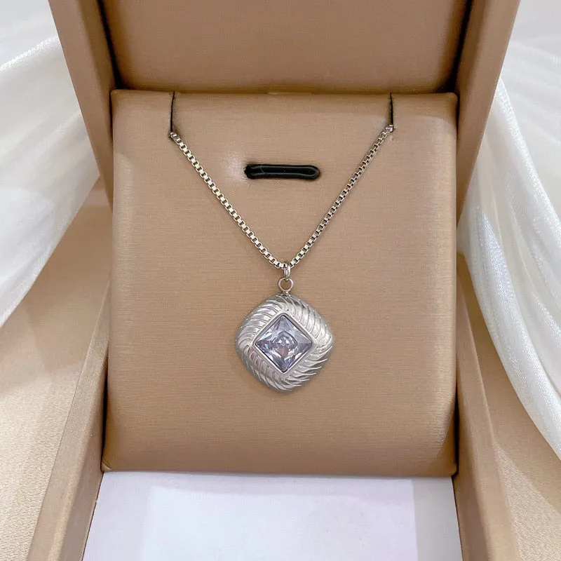 Gold Plated Square Zircon Temperament Personality Girls Pendant Necklace For Women