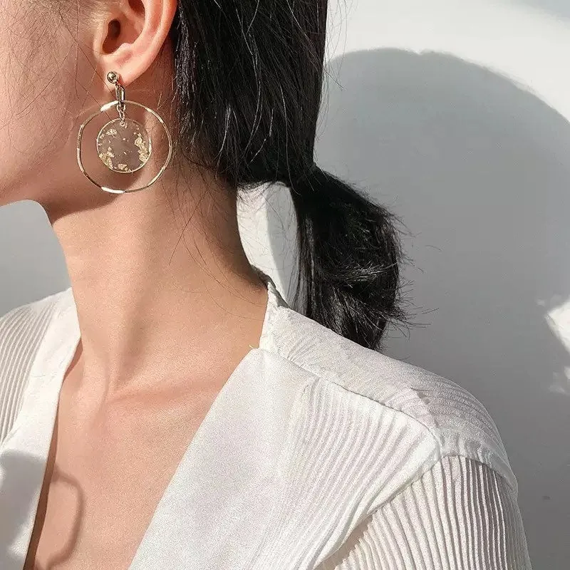 Golden Hoops with clear charm Boho style 2022 Nature inspired Raw mineral natural form Golden flax illusion minimalist  earrings
