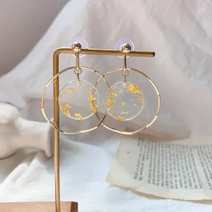 Golden Hoops with clear charm Boho style 2022 Nature inspired Raw mineral natural form Golden flax illusion minimalist  earrings