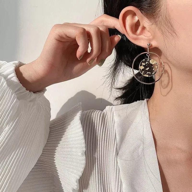 Golden Hoops with clear charm Boho style 2022 Nature inspired Raw mineral natural form Golden flax illusion minimalist  earrings