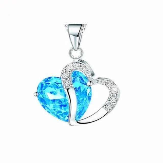 Heart Crystal Rhinestone Silver Chain Pendant Necklace
