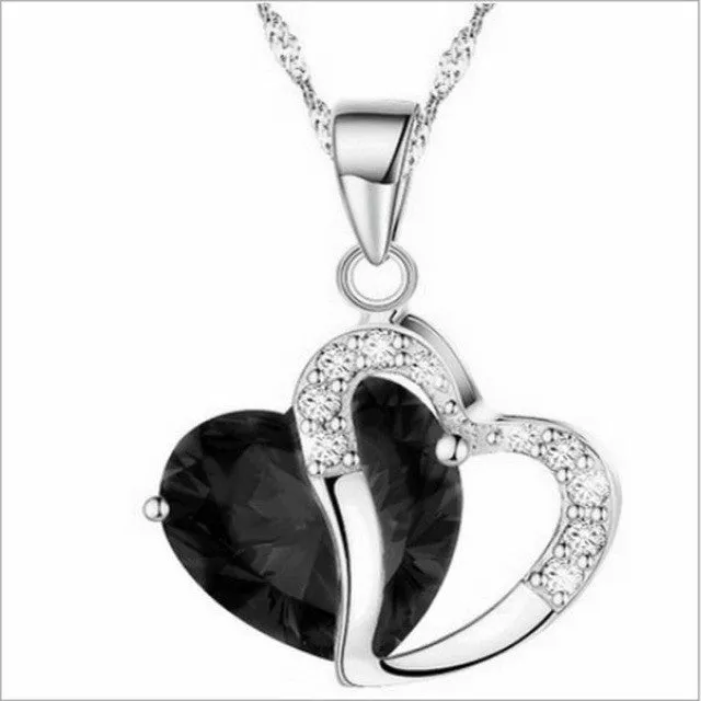 Heart Crystal Rhinestone Silver Chain Pendant Necklace