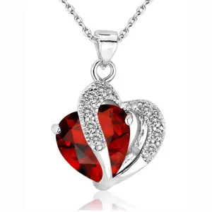 Heart Crystal Rhinestone Silver Chain Pendant Necklace