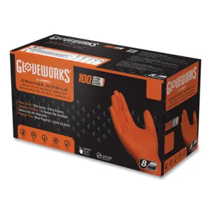 Heavy-duty Industrial Nitrile Gloves, Powder-free, 8 Mil, Medium, Orange, 100/box