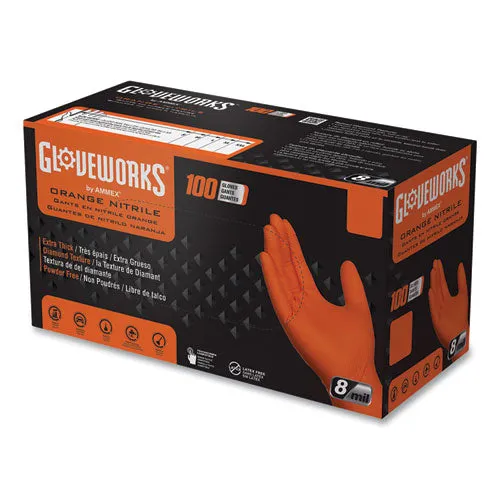 Heavy-duty Industrial Nitrile Gloves, Powder-free, 8 Mil, Medium, Orange, 100/box