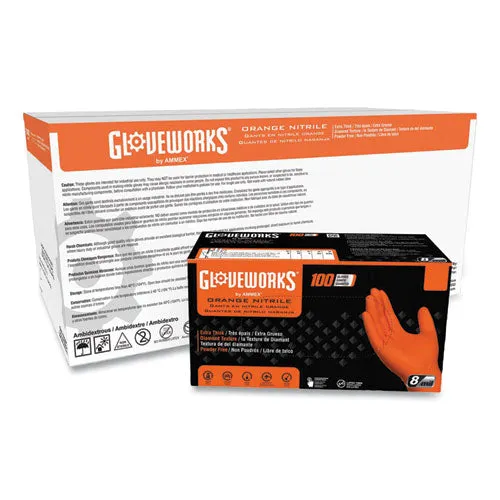 Heavy-duty Industrial Nitrile Gloves, Powder-free, 8 Mil, Xx-large, Orange, 100 Gloves/box, 10 Boxes/carton
