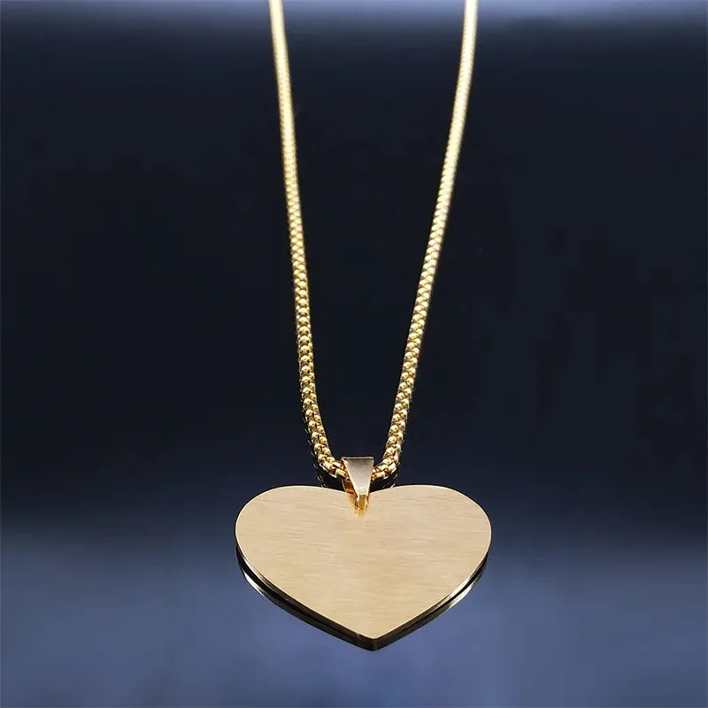 Islamic Allah Quran Heart Stainless Steel Necklaces Women/Men Gold Color Muslim Pendant