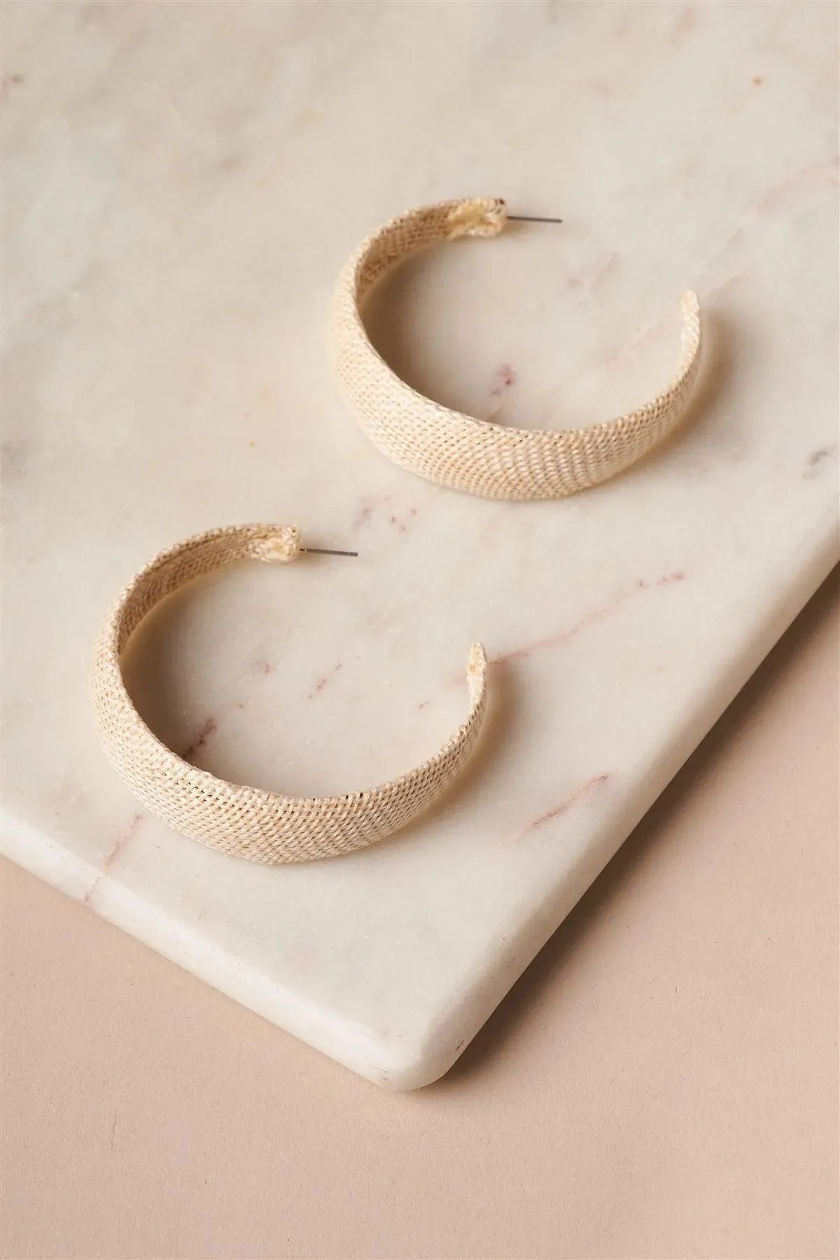 Ivory Chunky Burlap Hoop Earrings /1 Pair