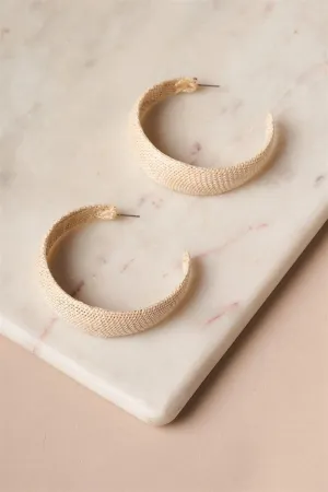 Ivory Chunky Burlap Hoop Earrings /1 Pair
