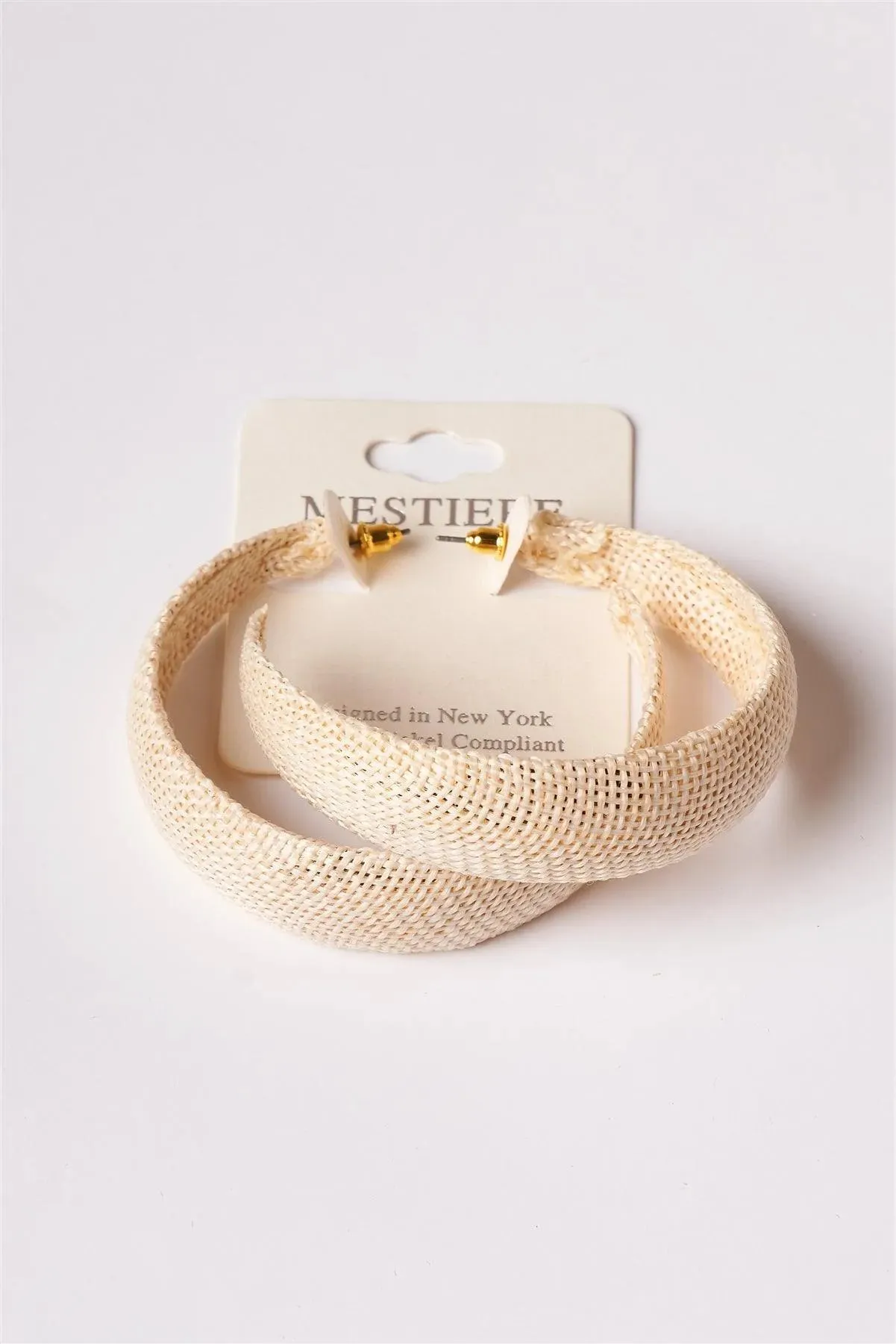 Ivory Chunky Burlap Hoop Earrings /1 Pair
