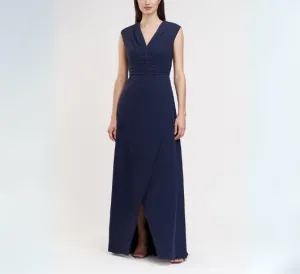 Kay Unger - Melora Sleeveless V-neck Faux Wrap Dress in Midnight