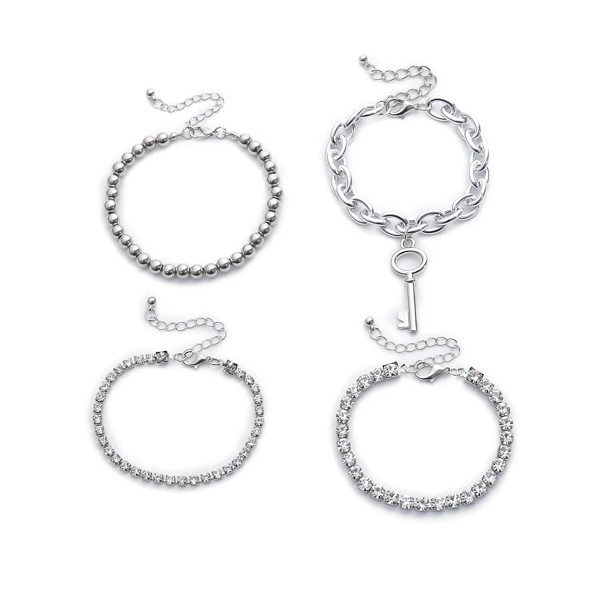 Key to Elegance: Silver Vintage Chain Bracelet Set