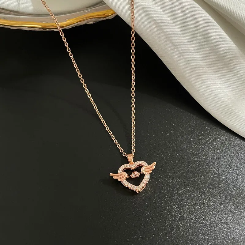 Korean Elegant Cupid Love Heart Necklace For Women