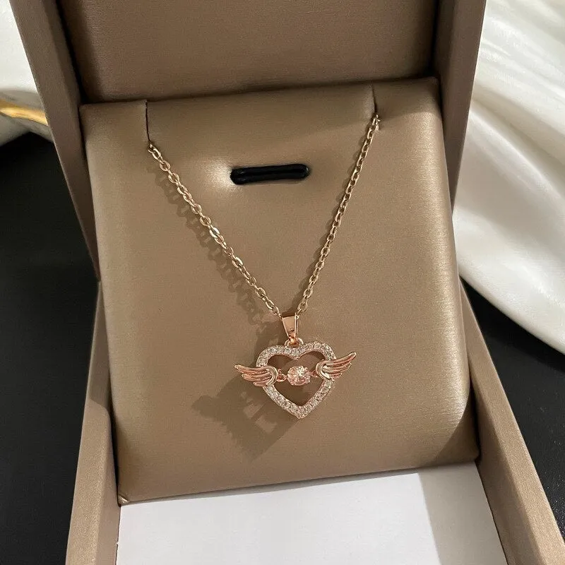 Korean Elegant Cupid Love Heart Necklace For Women