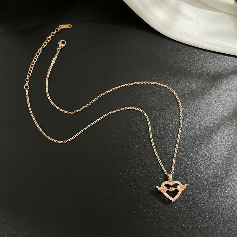 Korean Elegant Cupid Love Heart Necklace For Women