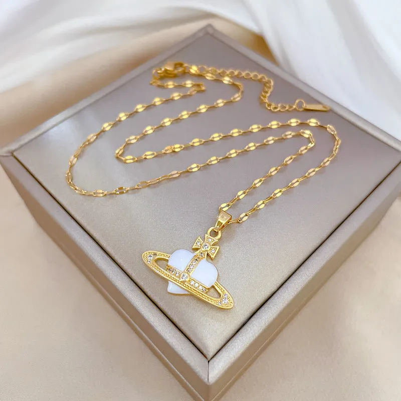 Korean Planet Love Crystal Pendant Necklace For Women