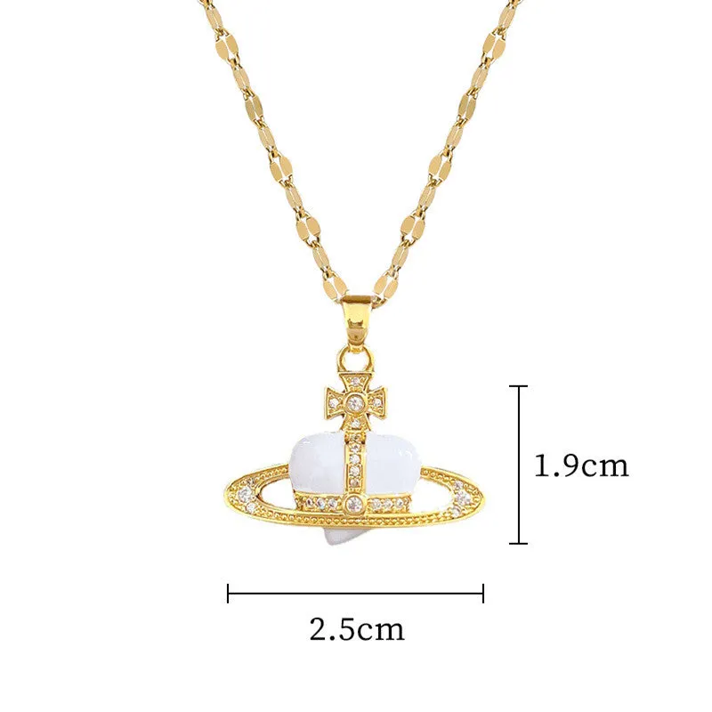 Korean Planet Love Crystal Pendant Necklace For Women