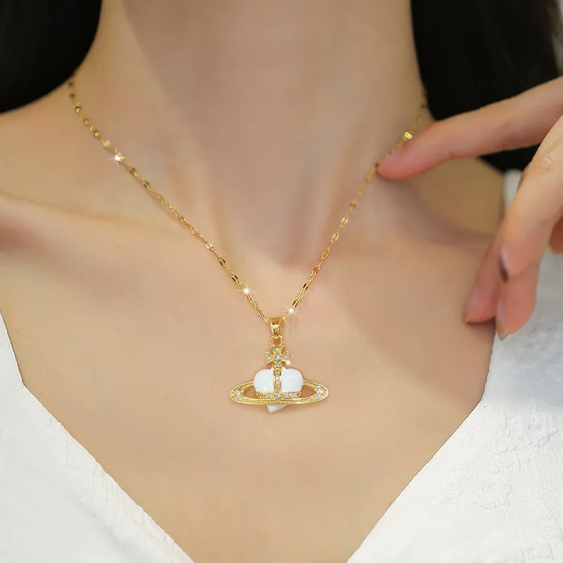 Korean Planet Love Crystal Pendant Necklace For Women