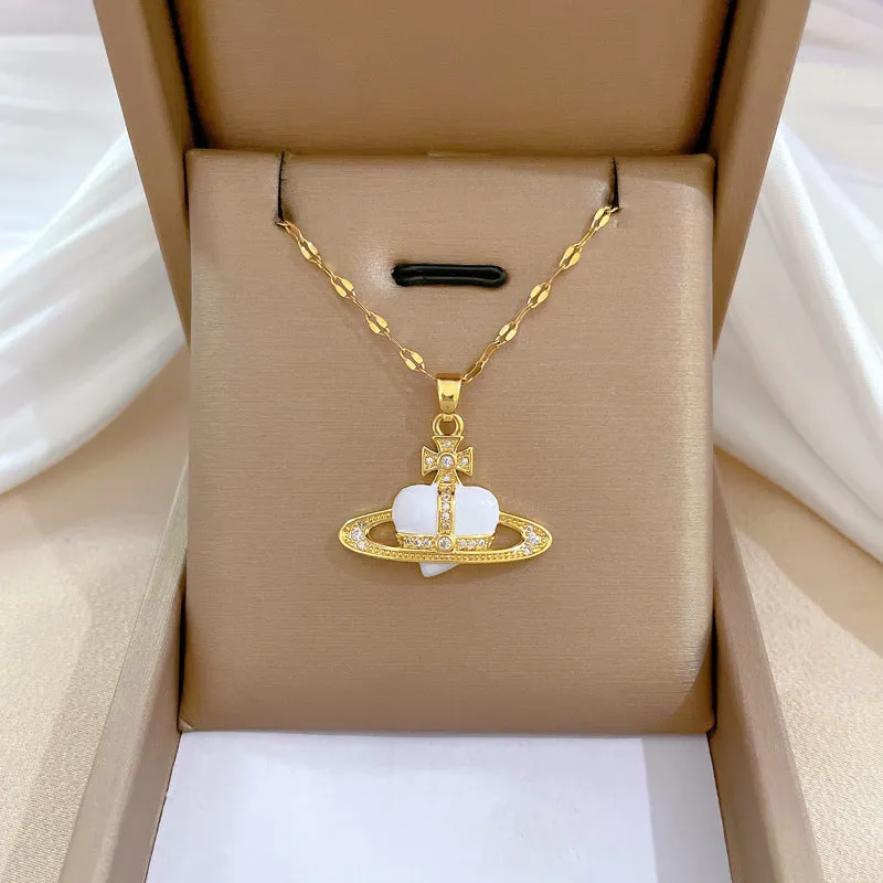 Korean Planet Love Crystal Pendant Necklace For Women
