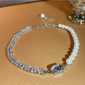Korean Style Zircon Crystal Choker Necklaces for Women